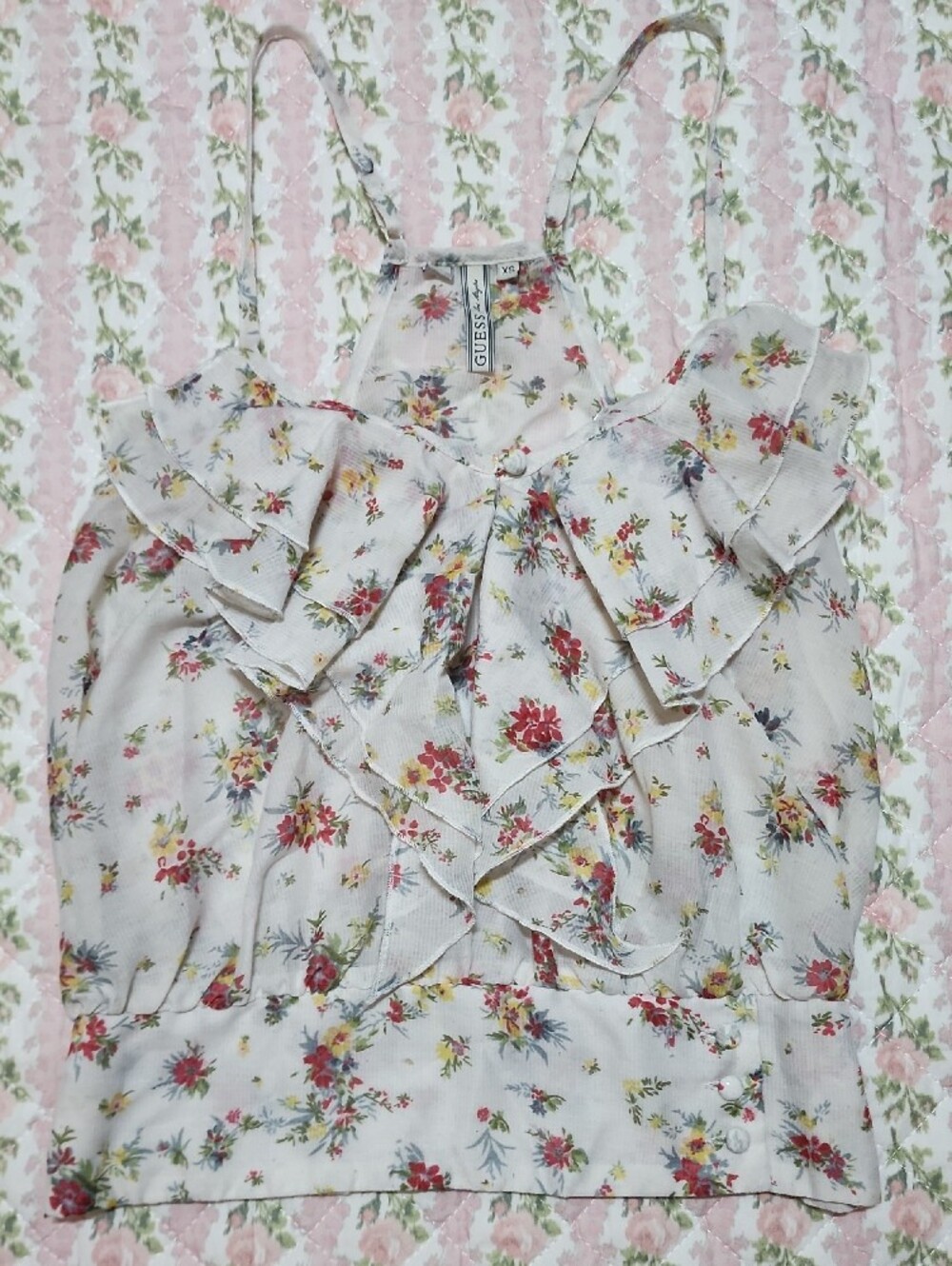 GUESS 💕 Floral Ruffle Cami XS - Picture 6 of 12